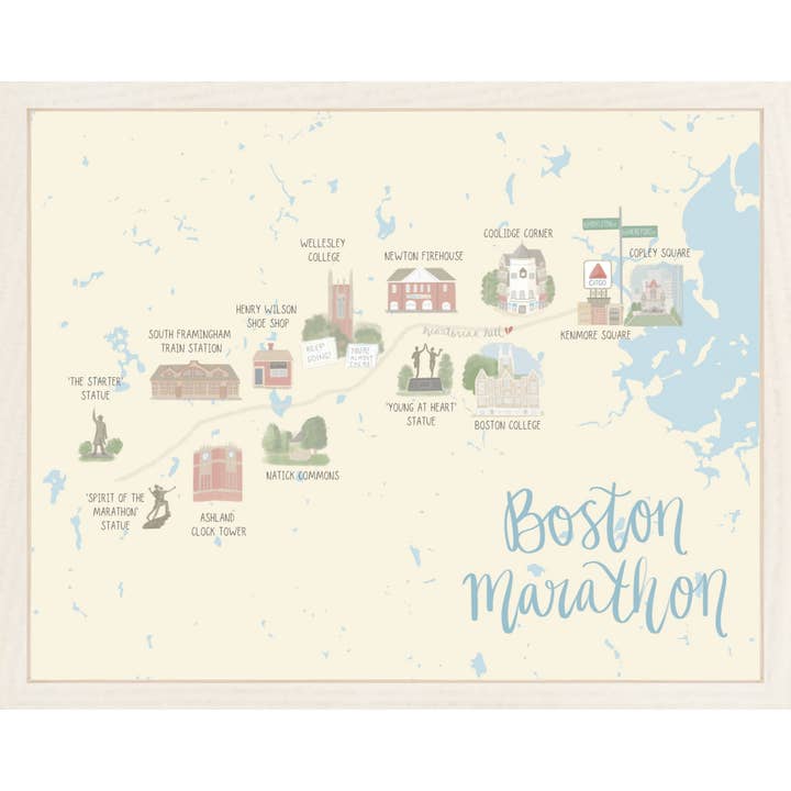 Boston Marathon Map Print for wholesale by Palm Prints