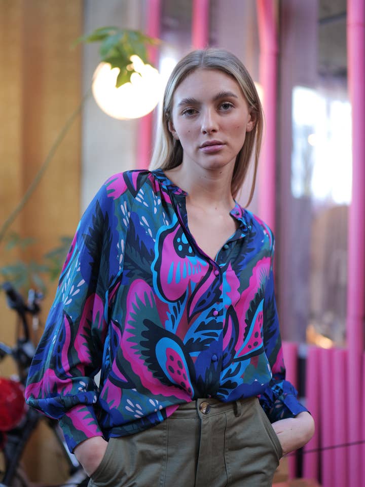 ISIS Mao collar shirt with print for wholesale by Zibi London