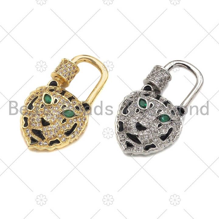 BestBeads&Beyond - Wholesale Clasp - CZ Micro Pave Tiger Head Lock Clasp, Tiger Padlock clasp, Lock clasp, Lock Link, Carabiner clasp, 18x31mm, Sku#K174