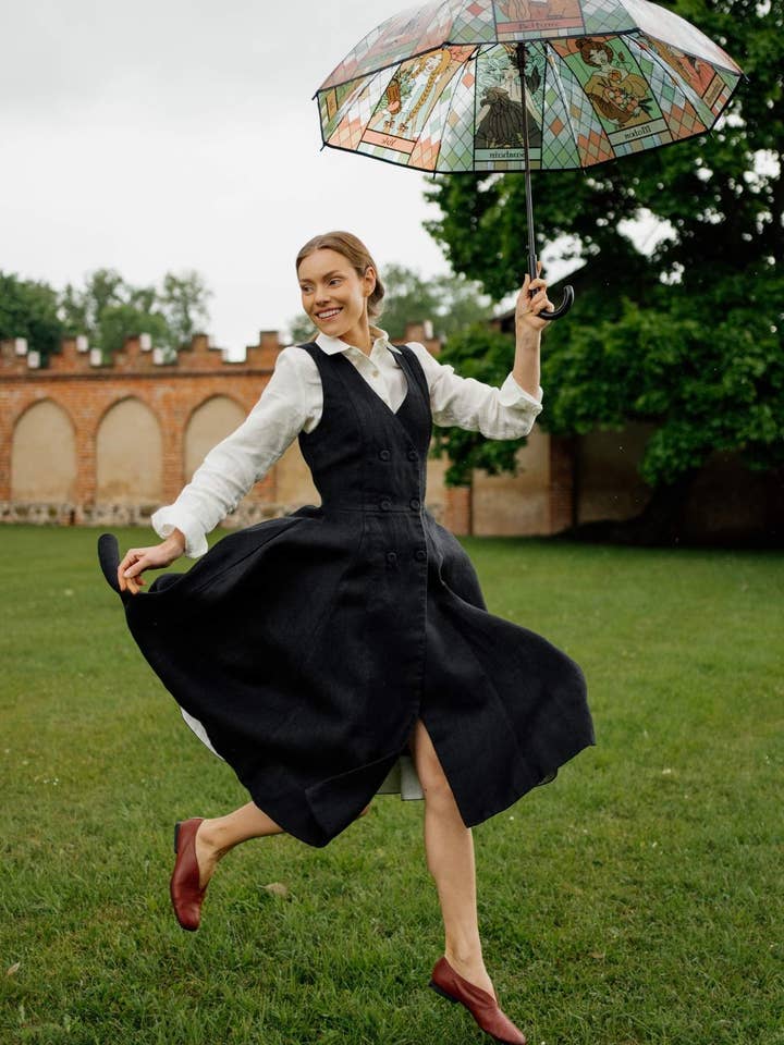 Son de Flor - Wholesale Dress - Women's - Rosa – Midi Linen Dress with Double-Button Front