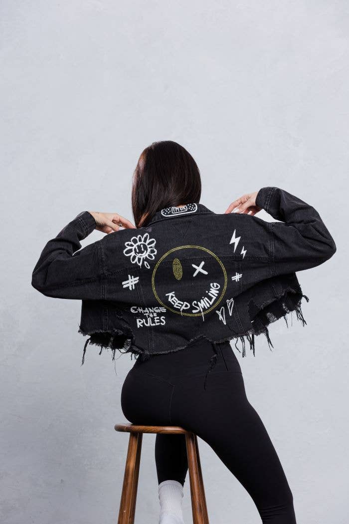 Trio Urban - Vente Veste en jean – femme - Veste en jean à strass Keep Smiling4