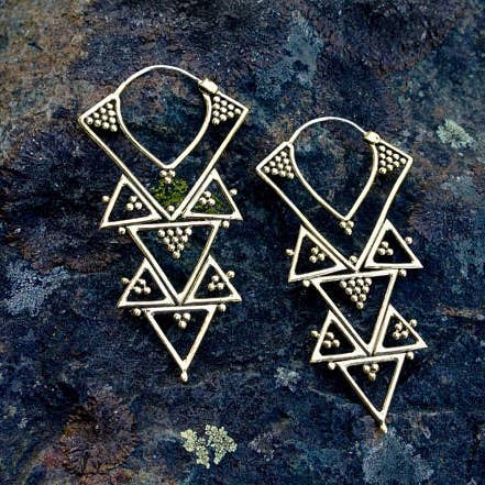 JAYA MOKSHA - Wholesale Dangle Earrings - Brass Tribal Boho Chandelier Earrings / Gold Triangle Hoops 5