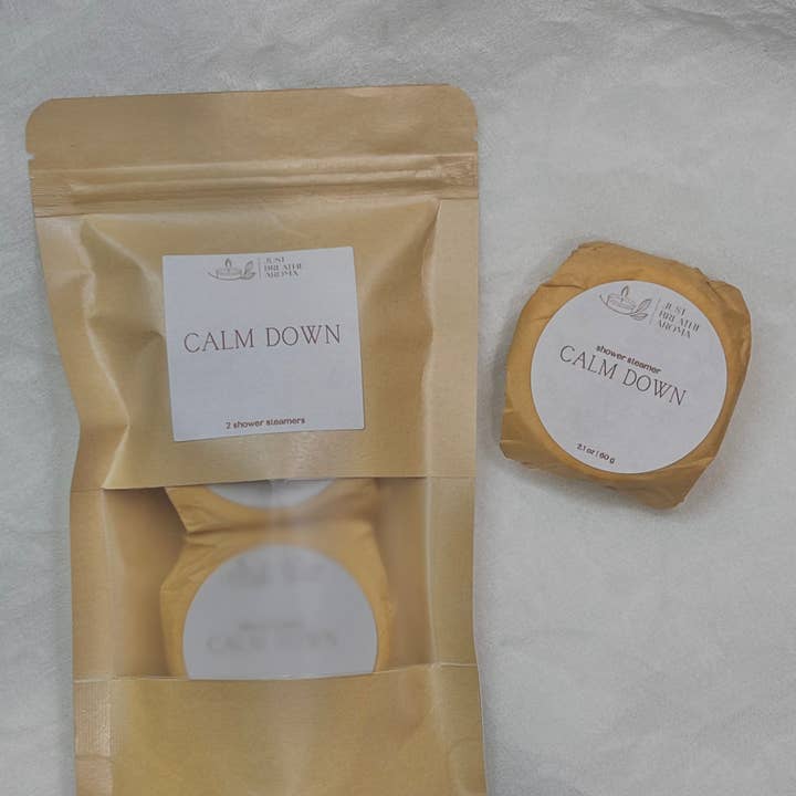 calm down aromatherapy shower steamers | single steamer | du for wholesale by Just Breathe Aroma