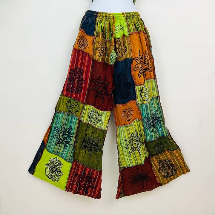 Karma Nepal Crafts - Wholesale Pants - Women's - Patchwork Unisex Boho Wide Leg Palazzo Pant