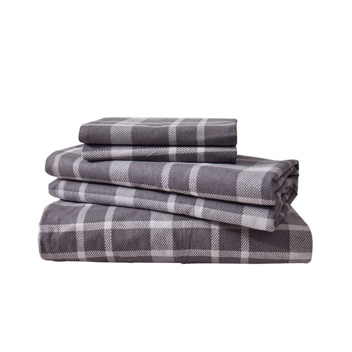 New Season Textile Inc - Wholesale Sheet Set - Flannel Printed Toasty Plaid Multi Grey Sheet Set4