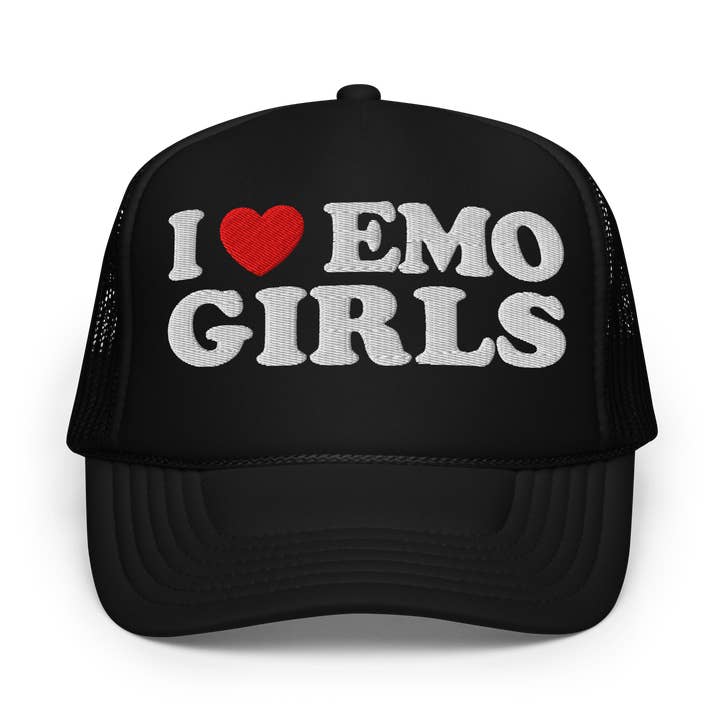 I Heart Emo Girls Foam Embroidered Trucker Hat for wholesale by Goth Cloth Co.