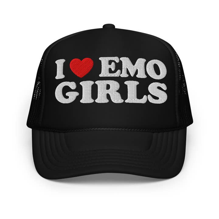 I Heart Emo Girls Foam Embroidered Trucker Hat for wholesale by Goth Cloth Co.