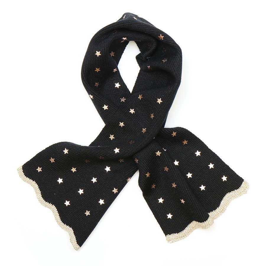 Peace Of Mind – wholesale Scarf – Women's – Black Recycled Blend Metallic Stars Pull Through Scarf0