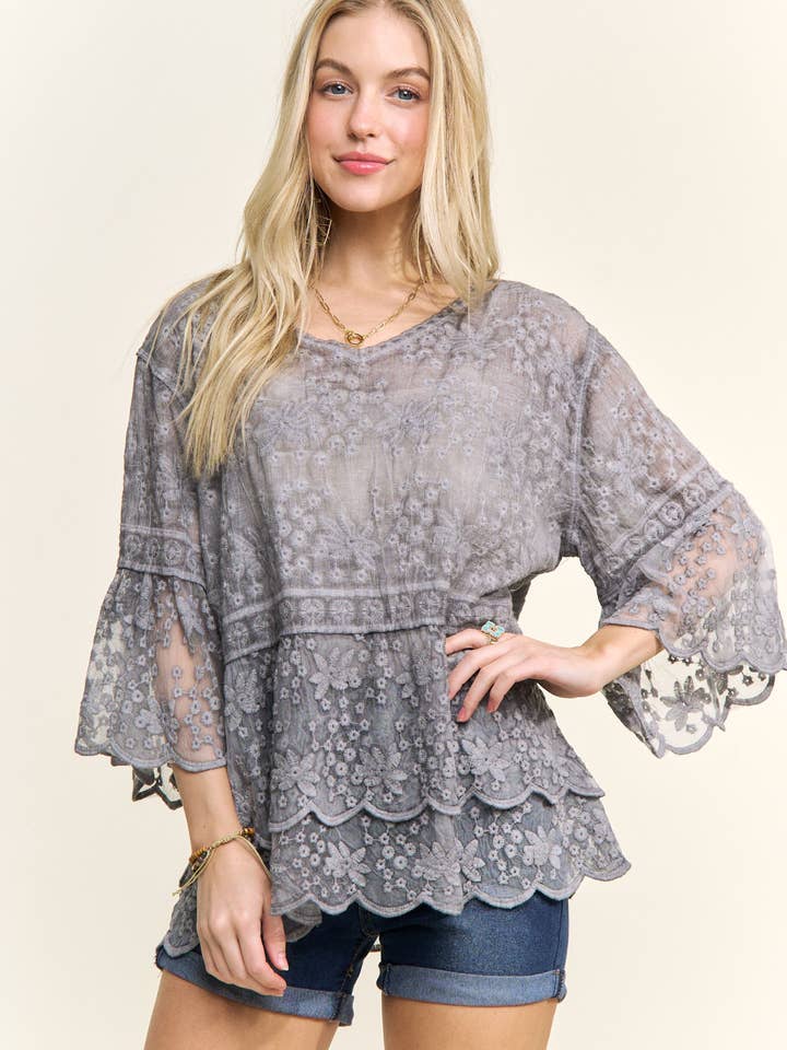 ADORA LA – wholesale Blus - Dam – CET3907 - 3/4 ÄRMAR SPETSBLOUS17