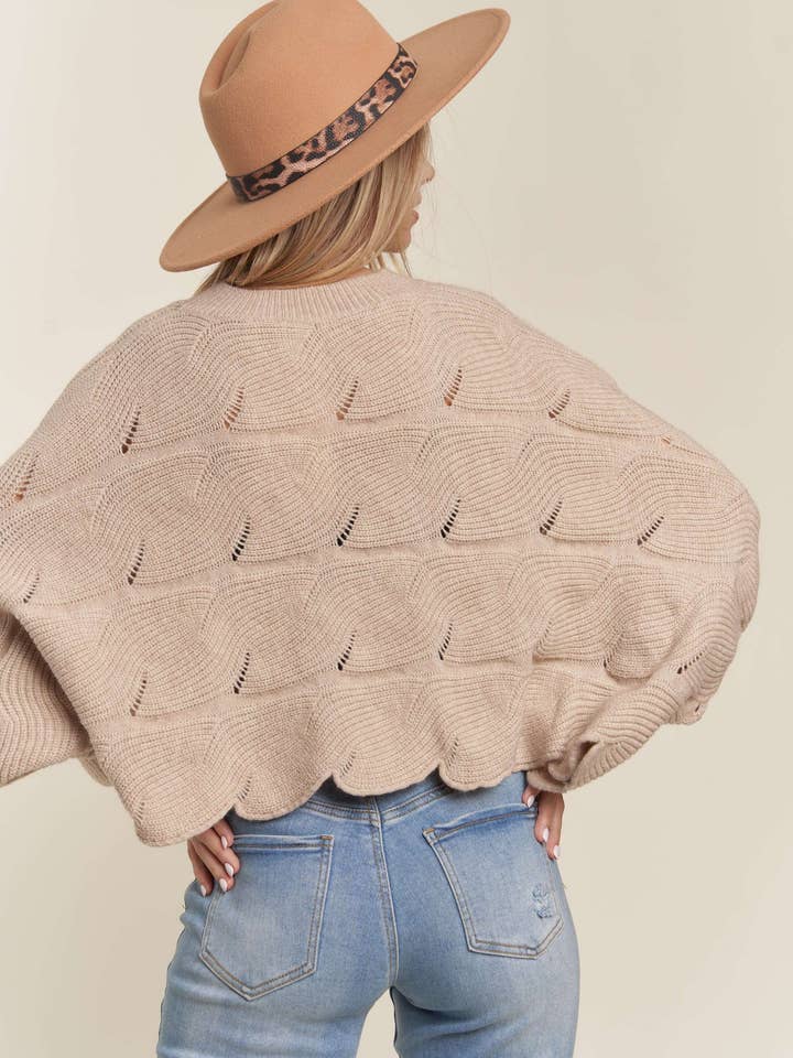 Madelyn - Wholesale Knit Sweater - Women's - LESW3443-SCALLOP HEM LOOSE FIT SWEATER TOP16