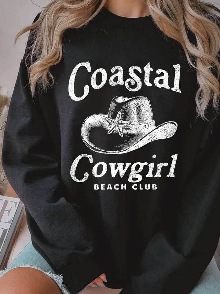 Rustee Clothing - Wholesale Graphic Sweatshirt - Women's - COASTAL COWGIRL BEACH CLUB GRAPHIC BRUSHED SWEATSHIRTS