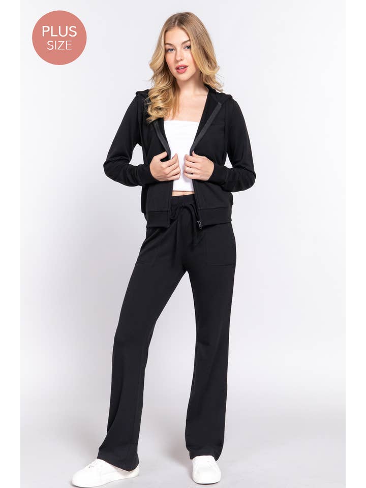 Active Basic | Active USA – Conjuntos Casual - Mulher por atacado – Conjunto de Moletom Plus Size com Jaqueta de Capuz Manga Longa e Calças24