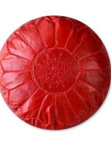 Puf marroquí de piel con funda roja para venta al por mayor de Poufs & Pillows