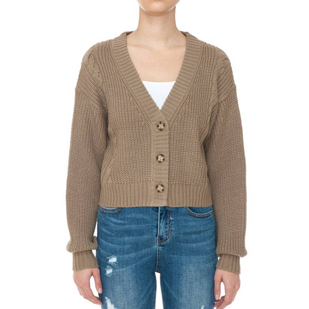 UP CLOTHING – wholesale Cardigan – Women’s – V Neck Cable Knit Crop Sweater Cardigan4