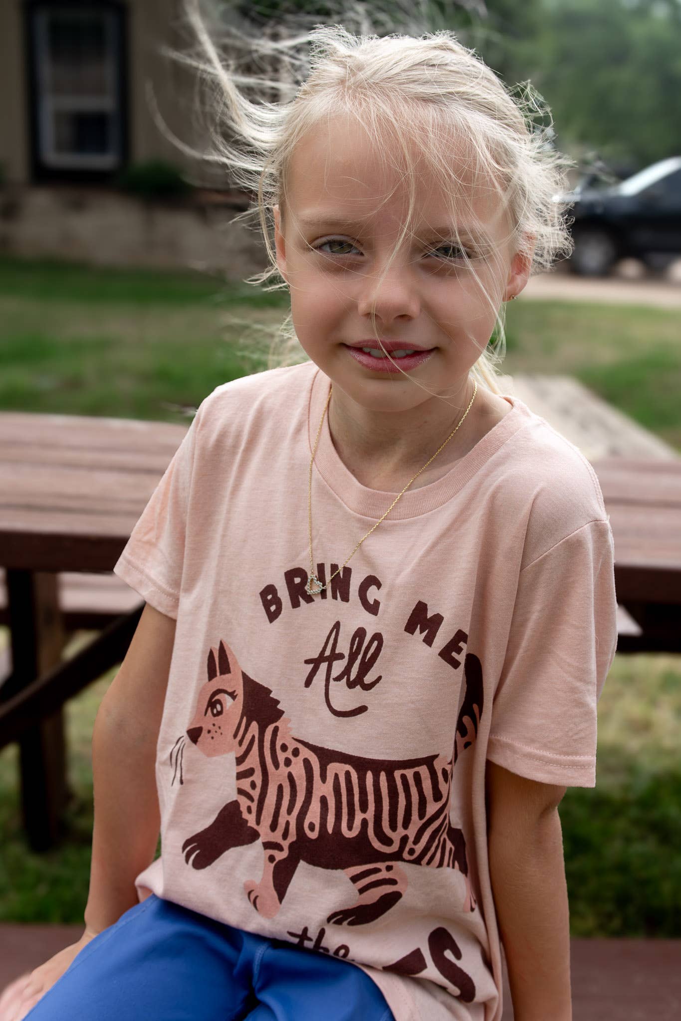 Peach Triblend Bring Me All The Kitties Kids Tee for wholesale on Faire2