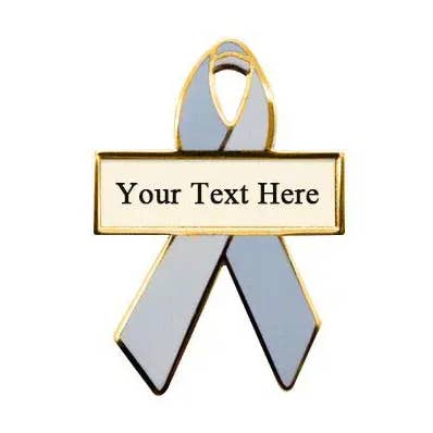 Pearl and White Personalized Awareness Ribbons Engraved Pins for wholesale by Personalized Cause