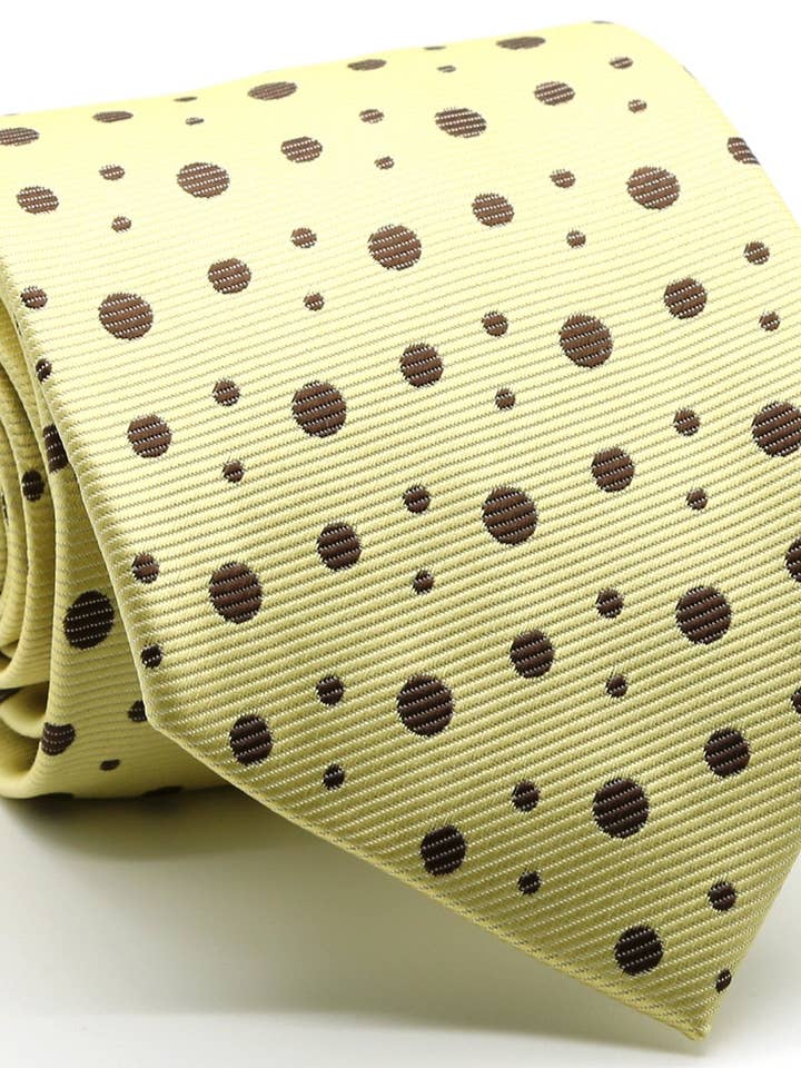 Mens Dads Classic Yellow Circle Pattern Business Casual Necktie & Hanky Set MO-8 for wholesale by Ferrecci