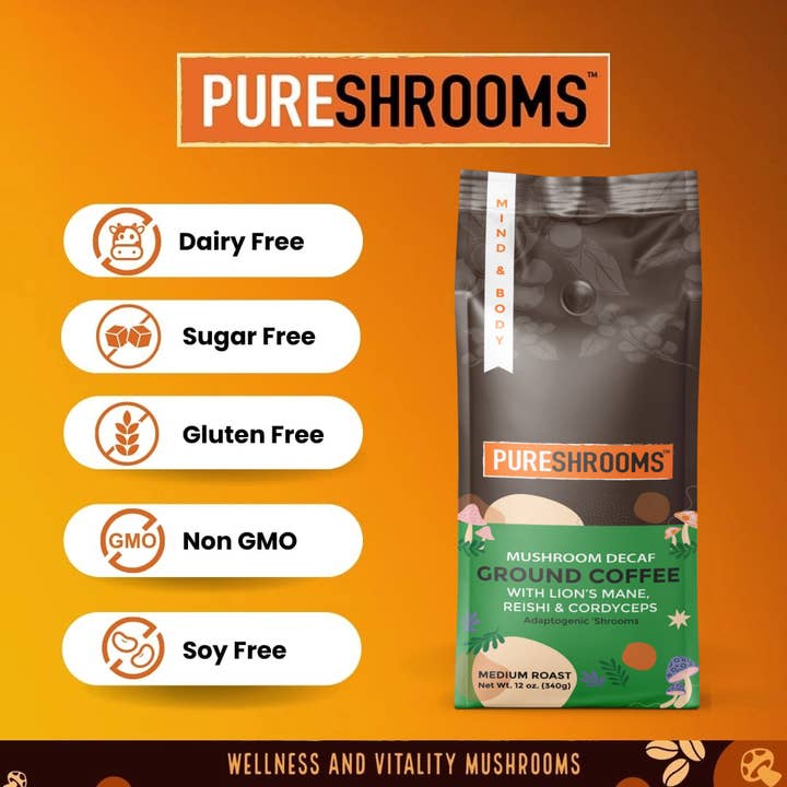 PureShrooms Inc. - Wholesale Ground Coffee - PureShrooms Swiss Water Decaf Mushroom Ground Coffee5