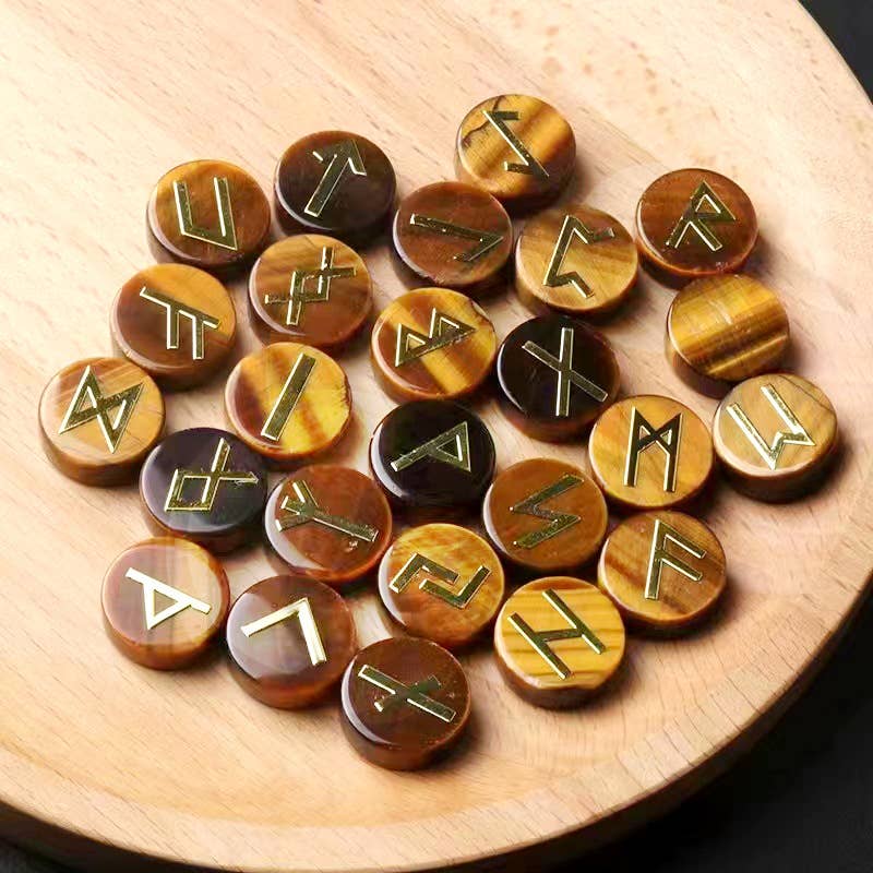 Gemcohub – wholesale Spiritual stone/crystal – Runes Natural Crystal Agate Rune Letter Disc Set Germanic1
