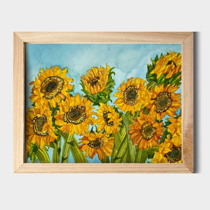 Sunflower Day Dream aquarelkunst 11"x14" Afdrukken voor wholesale door Chloe Marie Hourdequin Designs