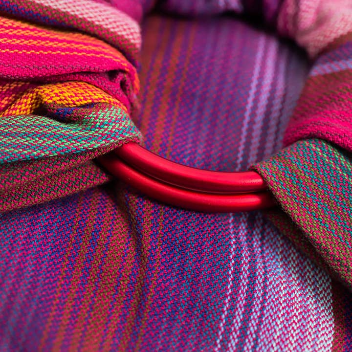 Ringsling Chichi red, fairly produced, handwoven for wholesale by Girasol