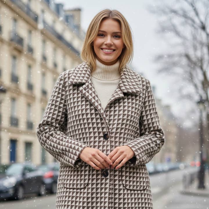 Manteau Imprimé Avec Manches Fausse Fourrure 330 - Lusa Mode pour la vente par LUSA MODE