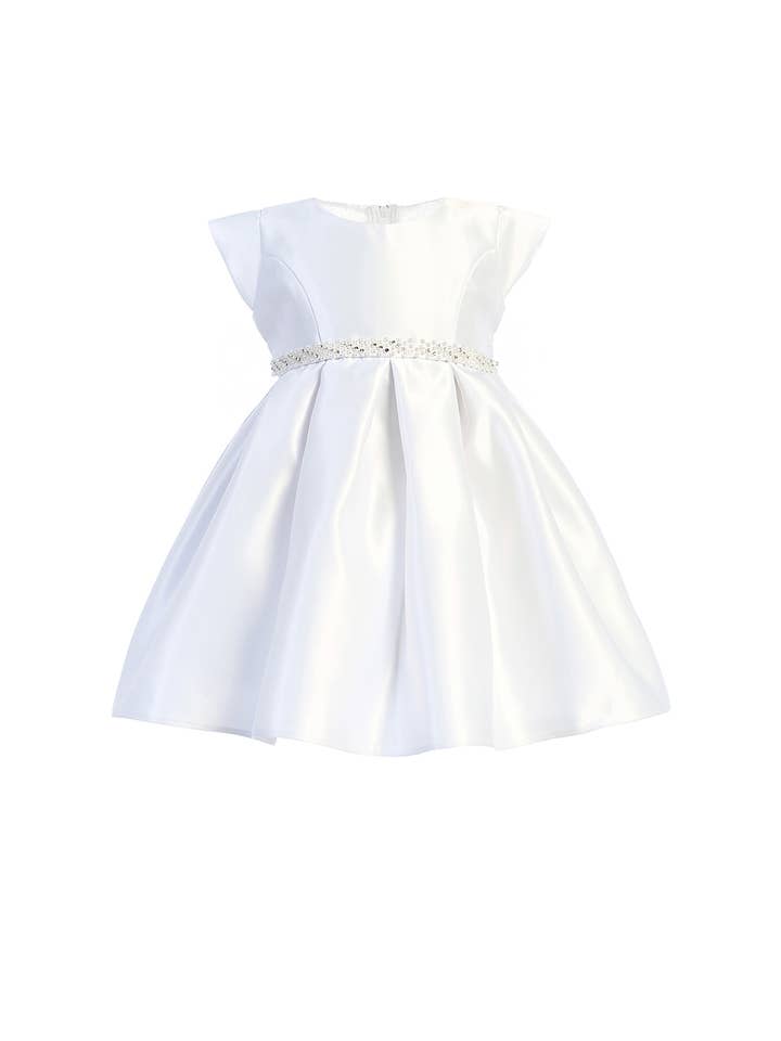 SK896 - baby girl pleated satin ankle length dress for wholesale by Sweet Kids, Inc.