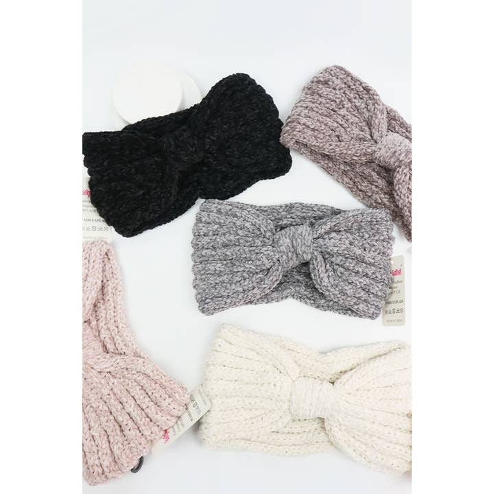 MIX COLOR Solid Knit Winter Bow Headband for wholesale on Faire