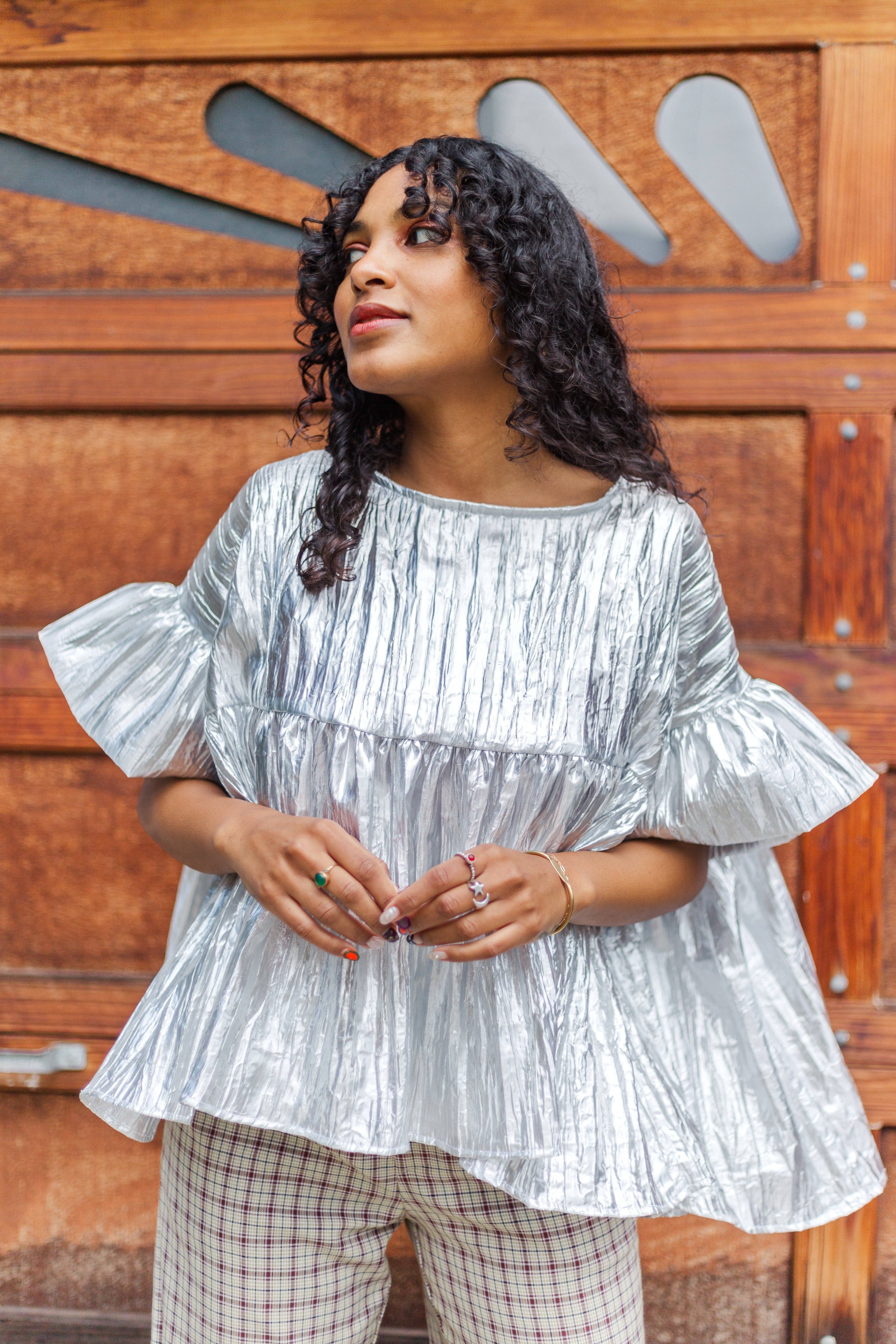 Nettle Studios - Wholesale Blouse - Women's - Size-Inclusive Plus Size Womens Silver Metallic Gathered Top1