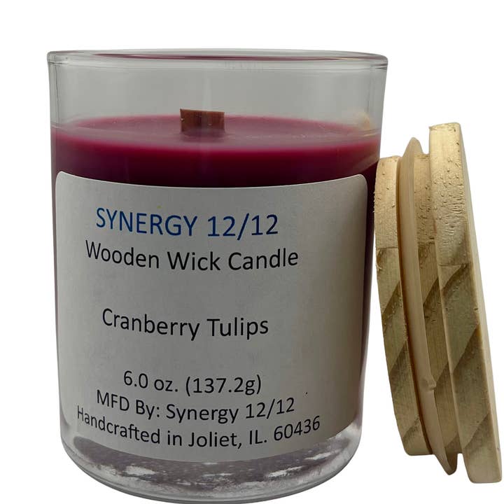 Cranberry Tulips Wooden Wick Candle 6.0 oz (137.2g) for wholesale by Synergy 12/12
