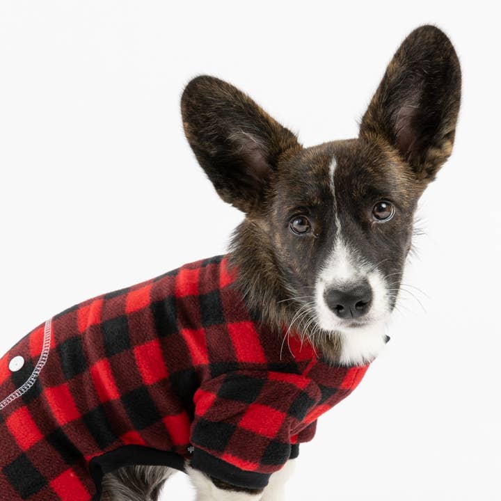 Red Plaid Dog Pajamas – Cozy & Soft Pet Onesie for Ultimate Comfort for wholesale by Dollar Paw