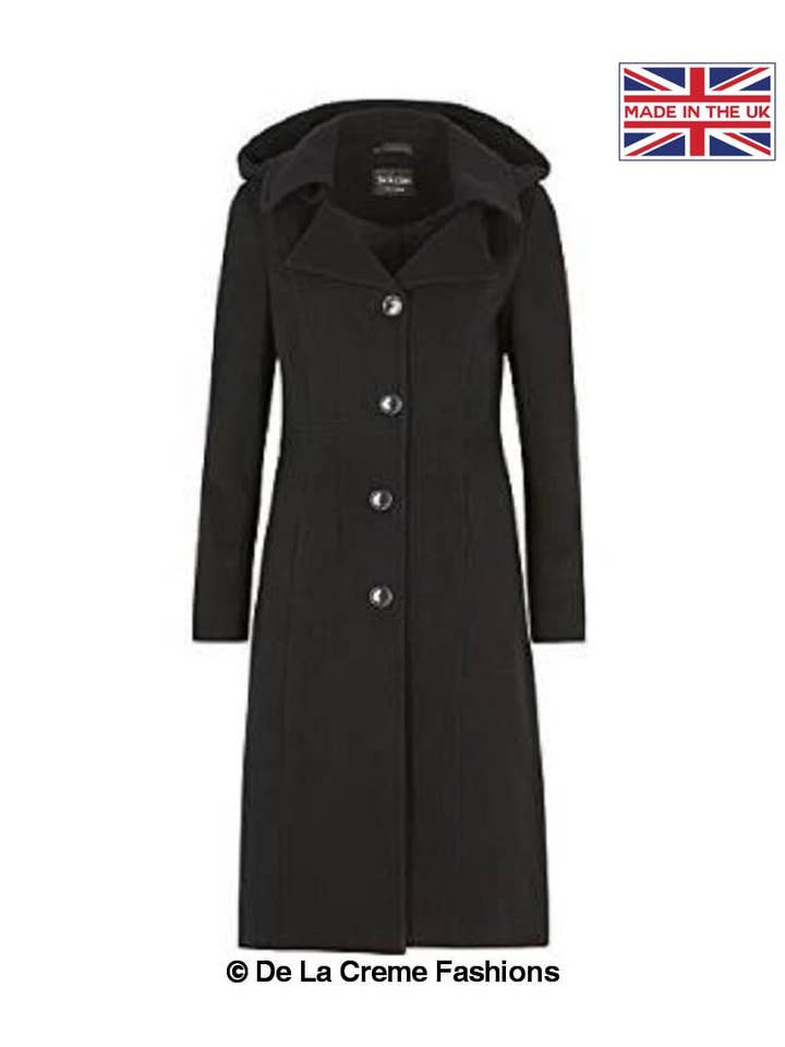 De La Creme Fashions - Vente Manteau – femme - Manteau mi-long à capuche en laine et cachemire Beatrice