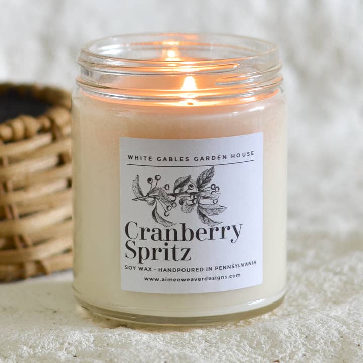 Cranberry Spritz Handpoured 8 oz. Soy Candle | Made in USA for wholesale by White Gables Home By Aimee Weaver Designs