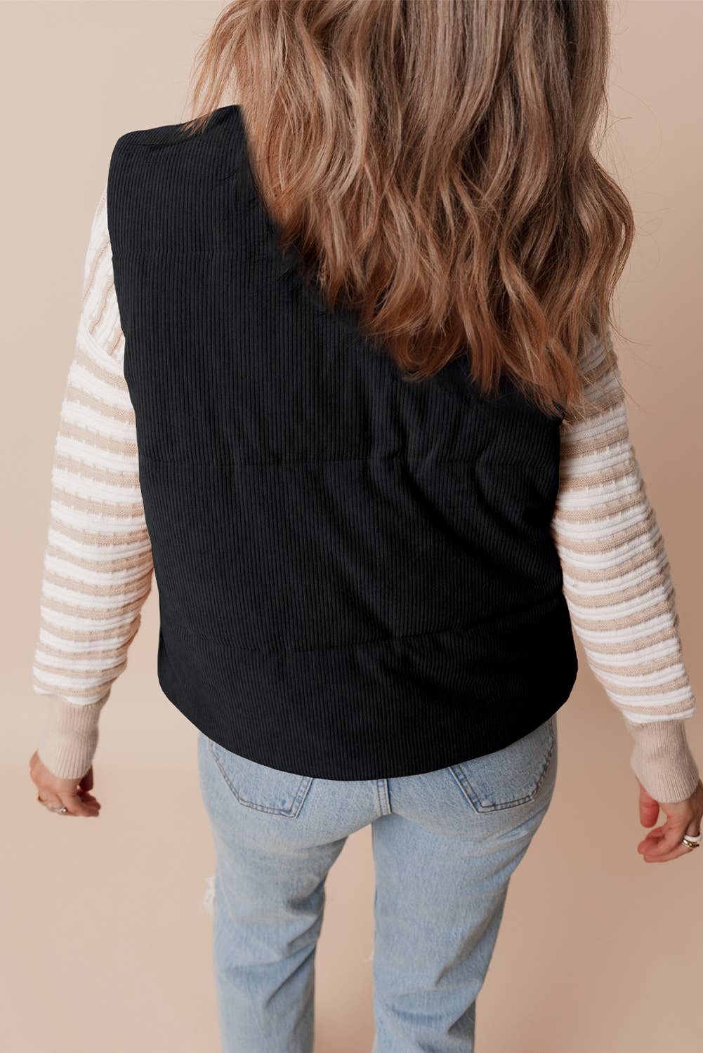 1 the Woman - Wholesale Outerwear Vest - Women's - Corduroy Stand Neck Zipped Puffer Vest9