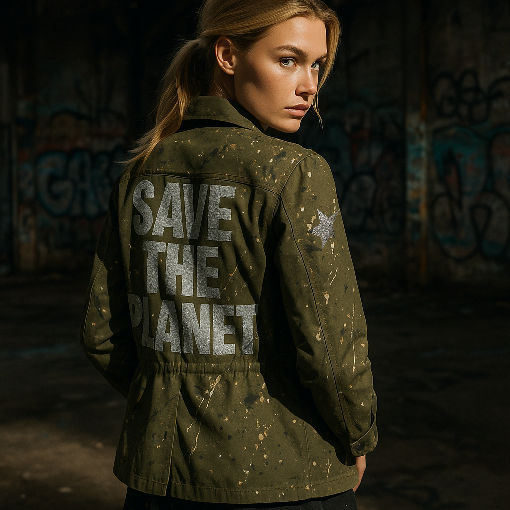 apiedinudinelparco - Venta al por mayor Chaqueta - Mujer - Chaqueta militar corta pintada a mano con parches y brillo5