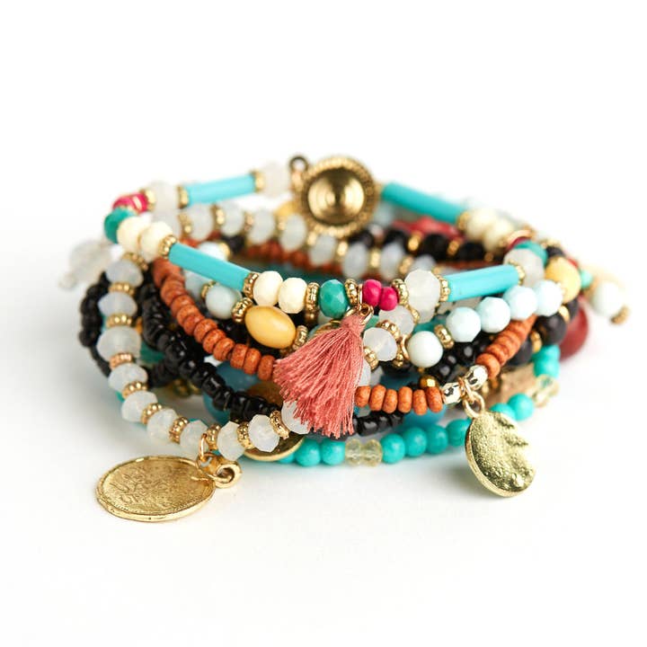 CT Beaded | Wood Bracelets | Multi Stackable Charm | 3106 for wholesale by Curated Trinkets
