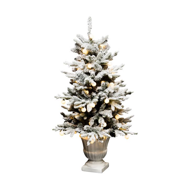 LED Flocked Tree in Wht Urn for wholesale by December Diamonds