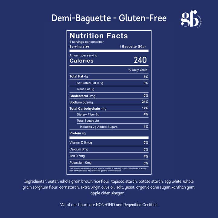 Gifted Breads - Wholesale Bread/Tortilla - Gluten-Free Breads - French Demi-Baguette (GF & DF)13