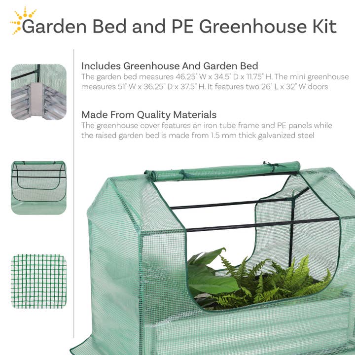 Sunnydaze Decor - Wholesale Plant Pot - Steel Raised Bed with Greenhouse - Green - 4 ft x 3 ft