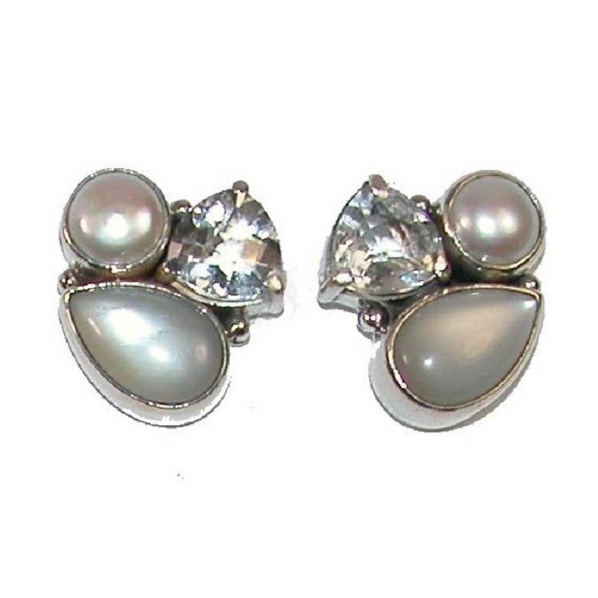 Moonstone, Freshwater Pearl Sterling Earring for wholesale by Amy Kahn Russell