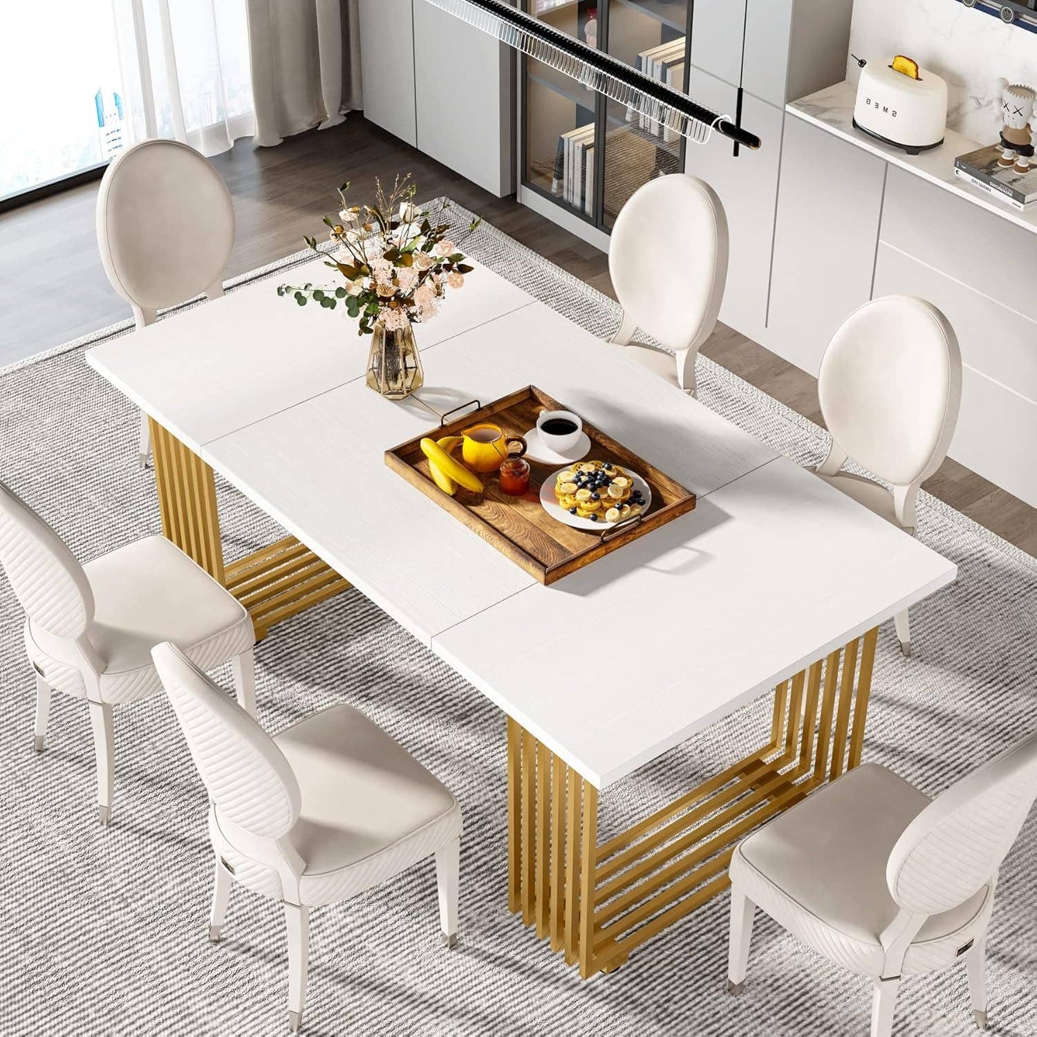 ShipItFurniture - Wholesale Side Table - White Gold Wood Dining Table 70 Inch Rectangular For Dining Room4