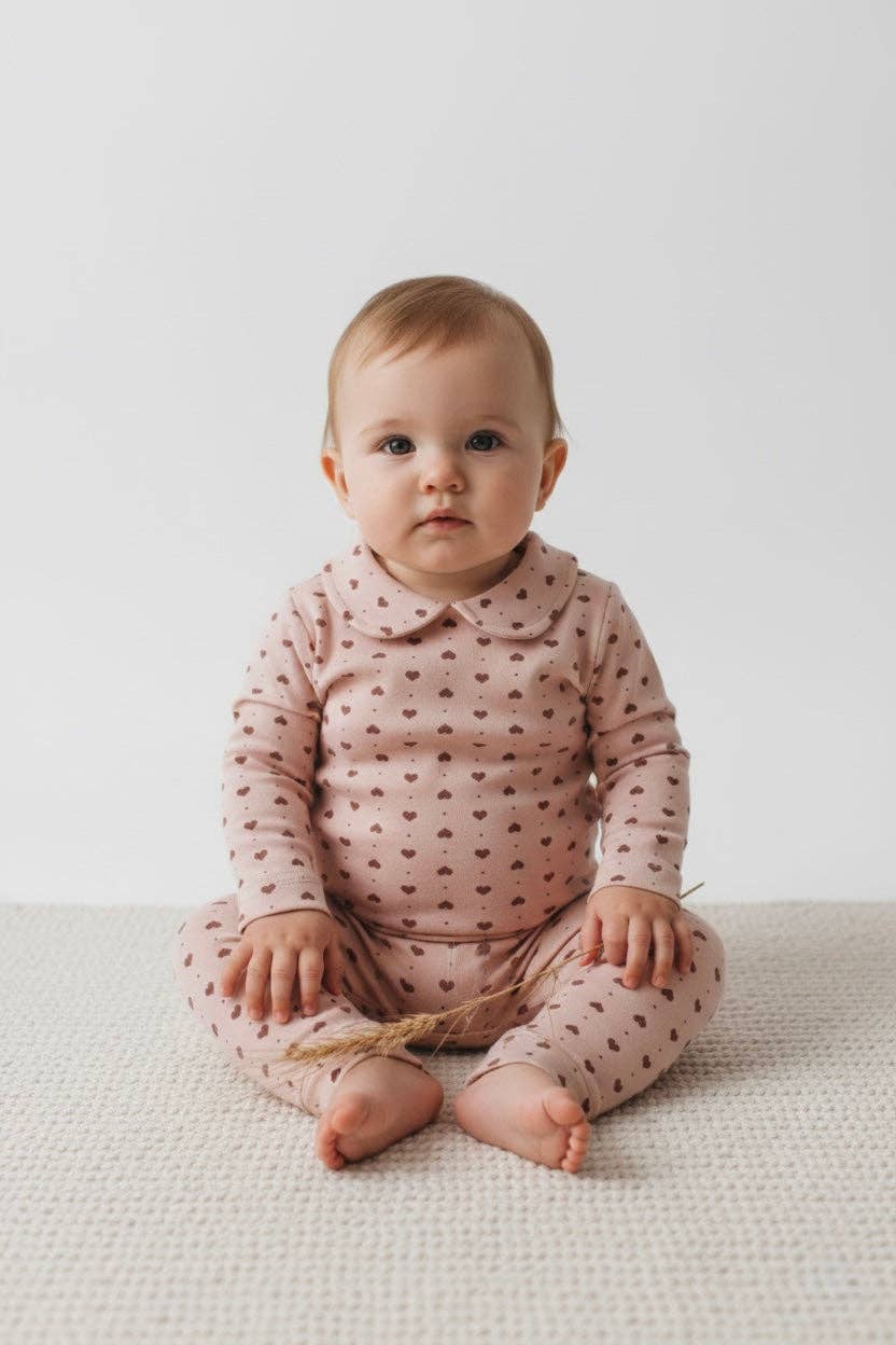 Honey and Hive - Wholesale Top & Pant Set - Baby - Pink Heart Collar 2 Piece Set0