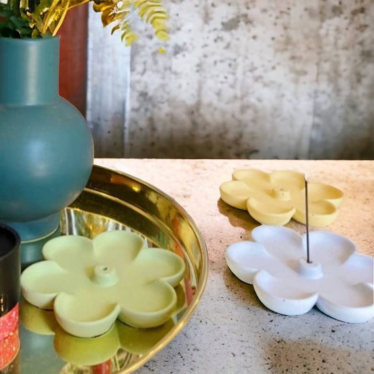 Fire and Moth Co – Engroshandel Røgelsesholder – Farverig beton blomst røgelsesholder med bakke til hjemmet2