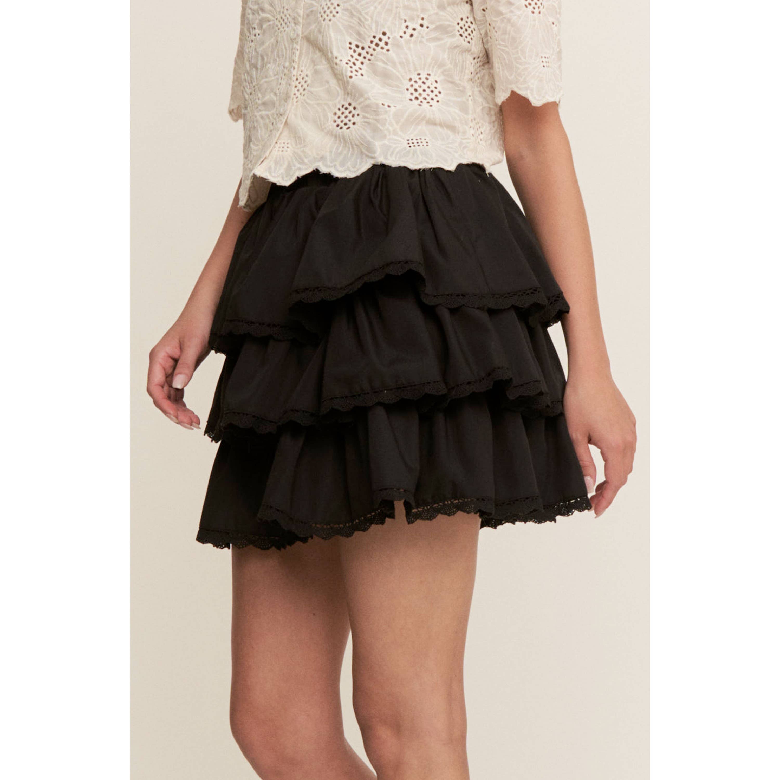 Black WESTERN SOLID MINI TIERED SHIRRING SKIRT SKORT for wholesale on Faire0