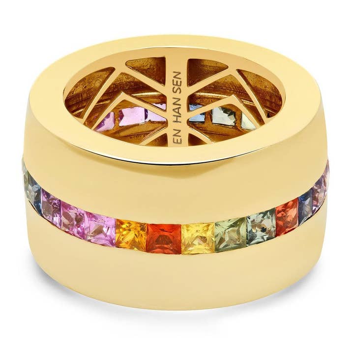 RAINBOW SAPPHIRE CIGAR BAND, GOLD for wholesale by JEN HANSEN
