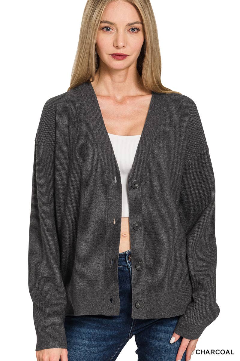 42POPS - Wholesale Cardigan - Women's - .Drop Shoulder Button Front Sweater Cardigan23