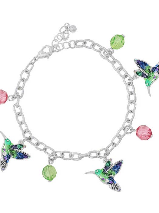 ( H321 ) TROPICAL THEME CHARM BRACELET - HUMMING BIRD for wholesale by Jewelry Max