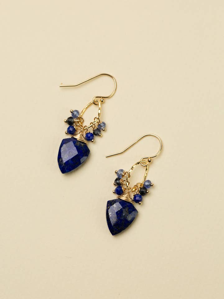 Forget Me Not Crystal With Lapis Cluster Earrings for wholesale by Anne Vaughan Designs Jewelry