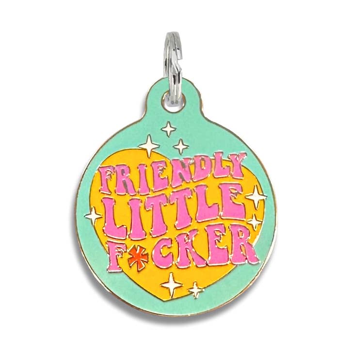Enamel Dog Tag with Scannable ID - Friendly Little F*cker for wholesale by Bad Tags