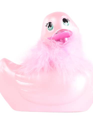 3 Pink Classic Ducks w/Boa I Rub My Duckie Massager Vibrator for wholesale by It's the BOMB®